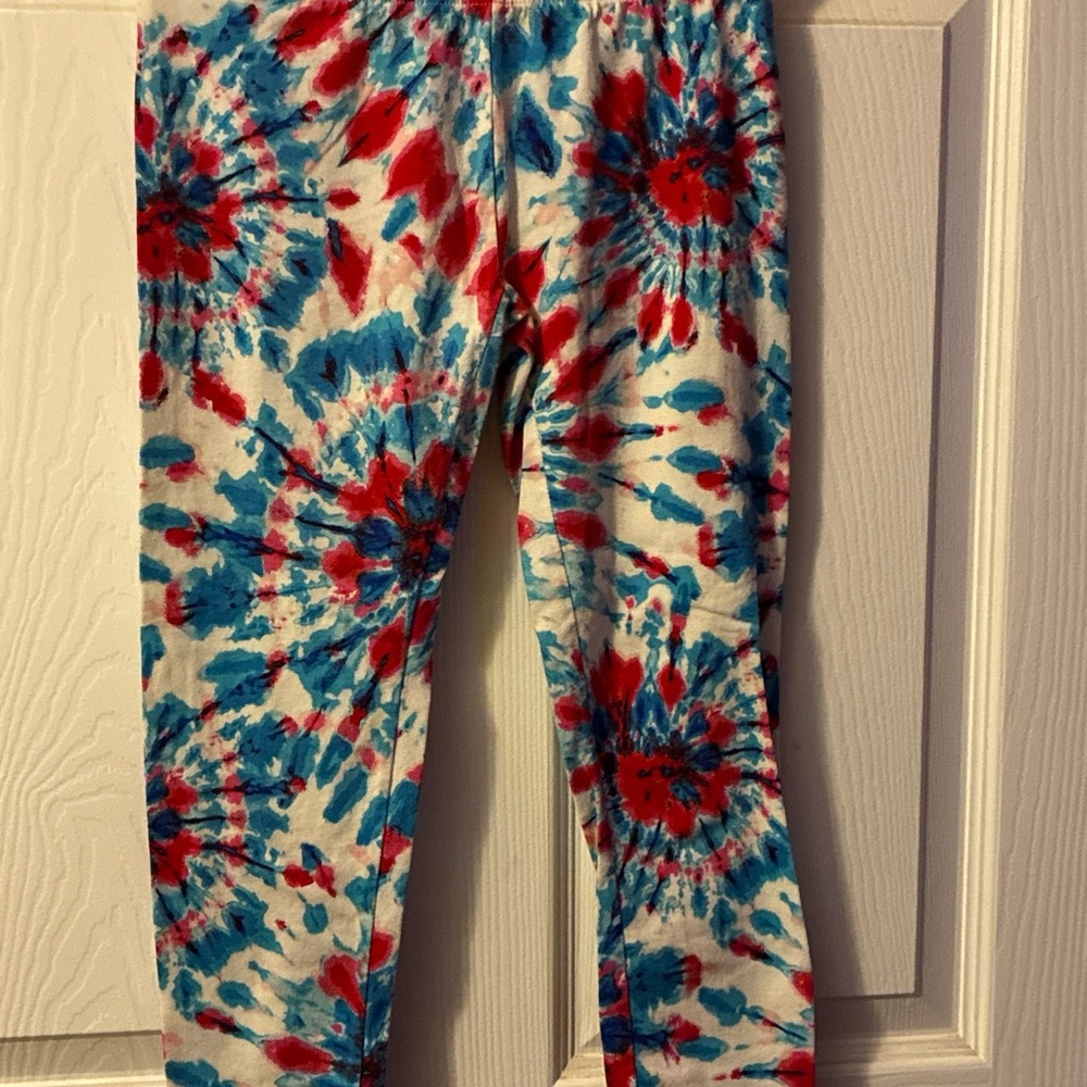 Tie-Dye Capri Leggings, White Red and Blue 4th Of July